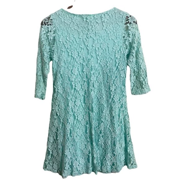 Color Me Red Womens Mint Green Lace Overlay 3/4 Sleeve Shift Dress Small - Picture 6 of 6